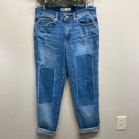 Signature by Levi Strauss Heritage Boyfriend Distressed Patch Denim Jeans 4 W27 - Picture 1 of 15